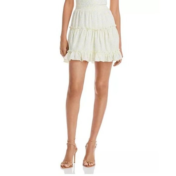 Aqua‎ Tiered Ruffled Floral Chiffon Mini Skirt Yellow Size M - Picture 1 of 7